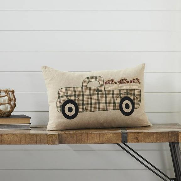VHC Brands Cider Mill Applique Apple Truck Pillow, 14x22