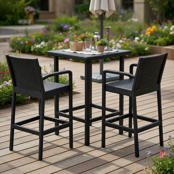 Topcobe 3 Pieces Patio Bar Set with 2 Stools and 1 Bar Table, Outdoor Patio Furniture Set, Easy to Assemble, Black