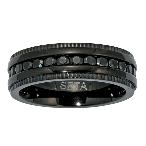 PalmBeach Jewelry .92 TCW Men's Black Cubic Zirconia Black Ion-Plated Stainless Eternity Ring