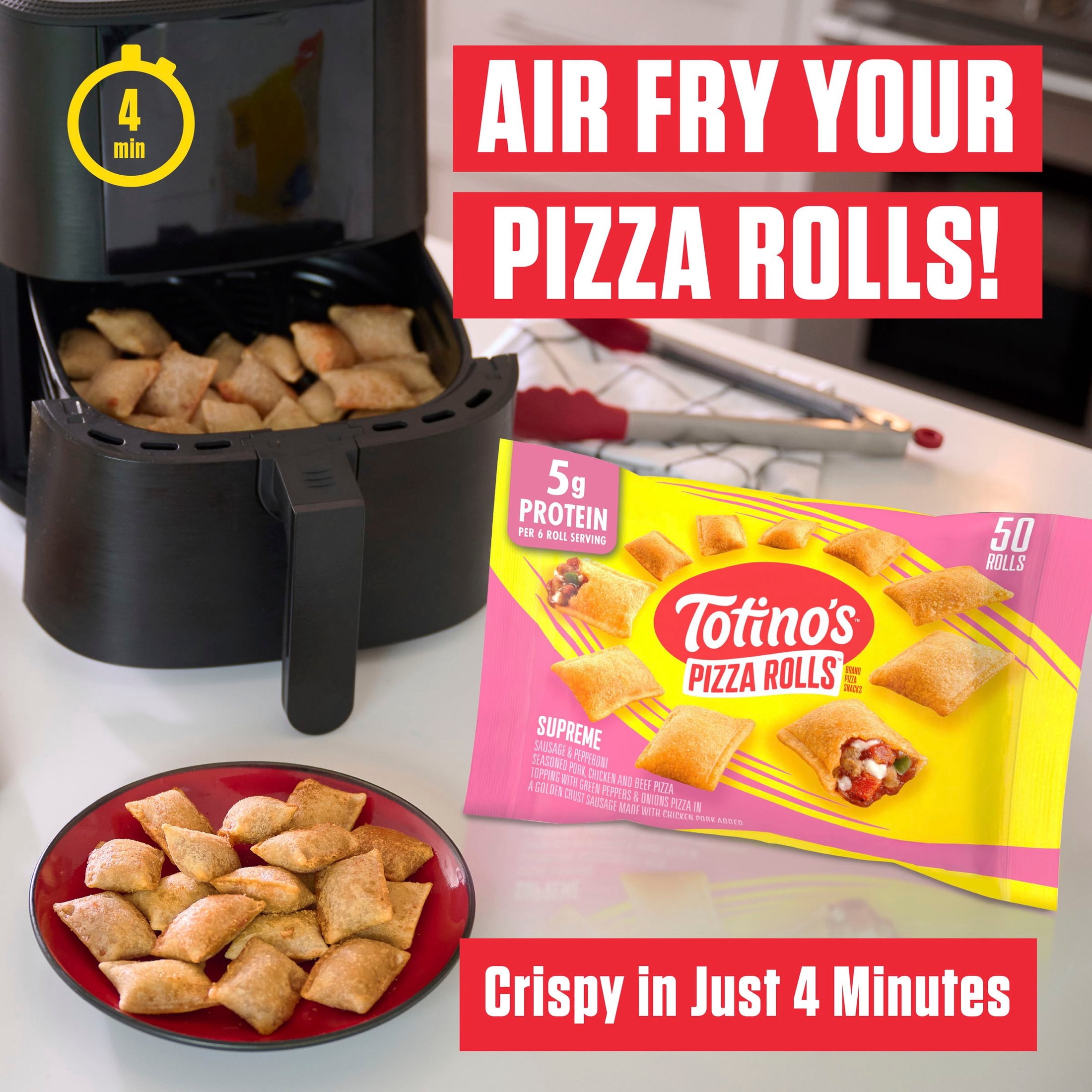Totino's Pizza Rolls, Supreme Flavored, Frozen Appetizers, 50 Rolls, 24.8 oz