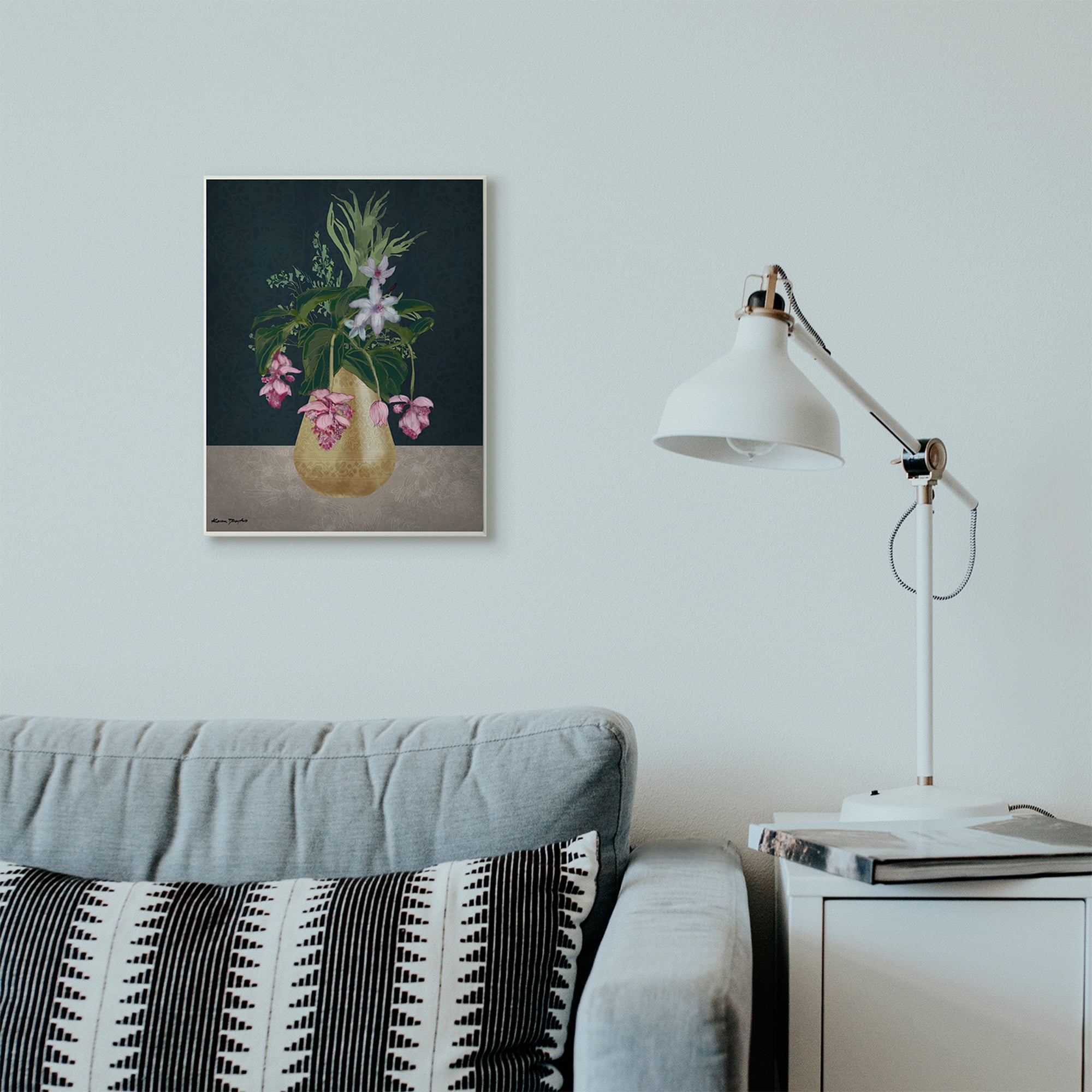 Stupell Industries Gold Vase Pink Flower Drawing Graphic Art Unframed Art Print Wall Art, 13x19, by Karen Dreyfus