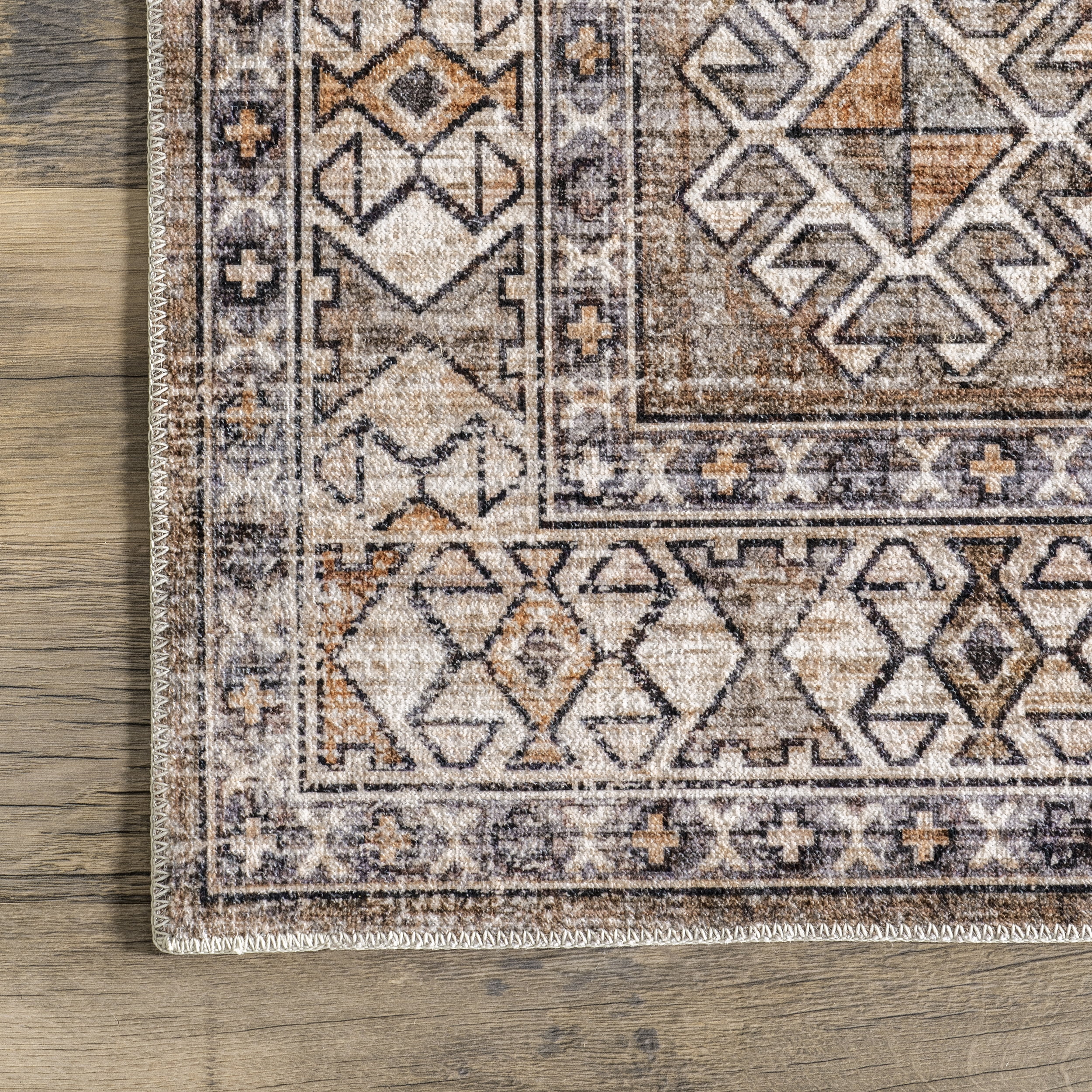 nuLOOM Mae Tribal Motif Machine Washable Brown 8' x 10' Modern Area Rug