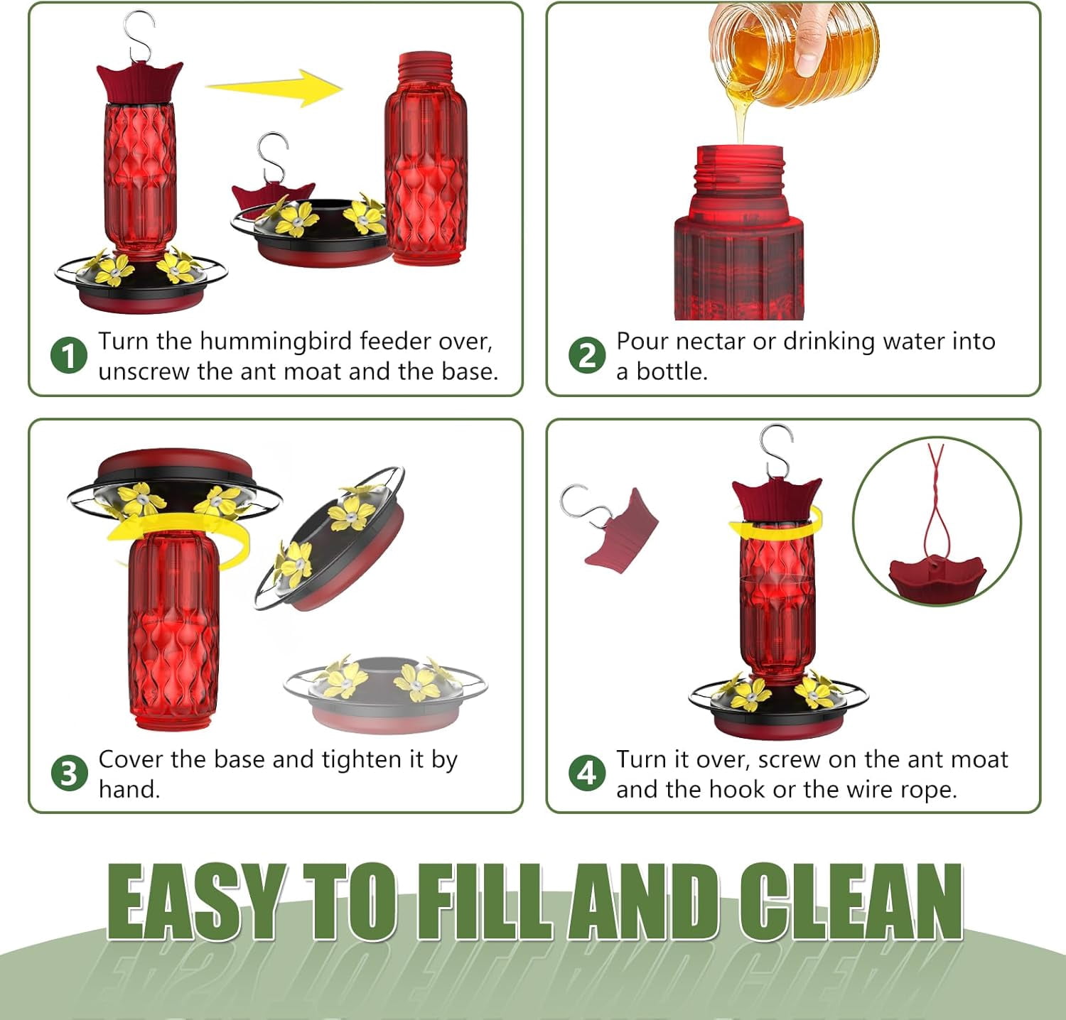 HZMSYQ Hummingbird Feeders for Outdoors, Hanging Hummingbird Feeder with Flower-Shaped Feeding Ports, Bird Feeder with Bee Proof Built-in Ant Moat, Outdoor Garden Decor Gifts for Women Mom