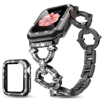 Dwitch Apple Watch Ultra 2 / 1 Band & Case,Bling Diamond Jewelry Metal Strap Band with 1 Pack Tempered Glass Screen Protector Cover Women Girl Bracelet Wristbands for iWatch 49mm,Black