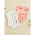 thumbnail image 4 of Aojekbee Baby Girl Summer Romper Fly Sleeve Carrot Print Button Front Bodysuit Newborn Playsuit, 4 of 10