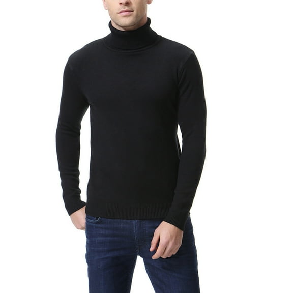 dGslk Men's Solid Color Long Sleeve T-Shirt Undershirt Slim Fit High Neck Warm Top Black L