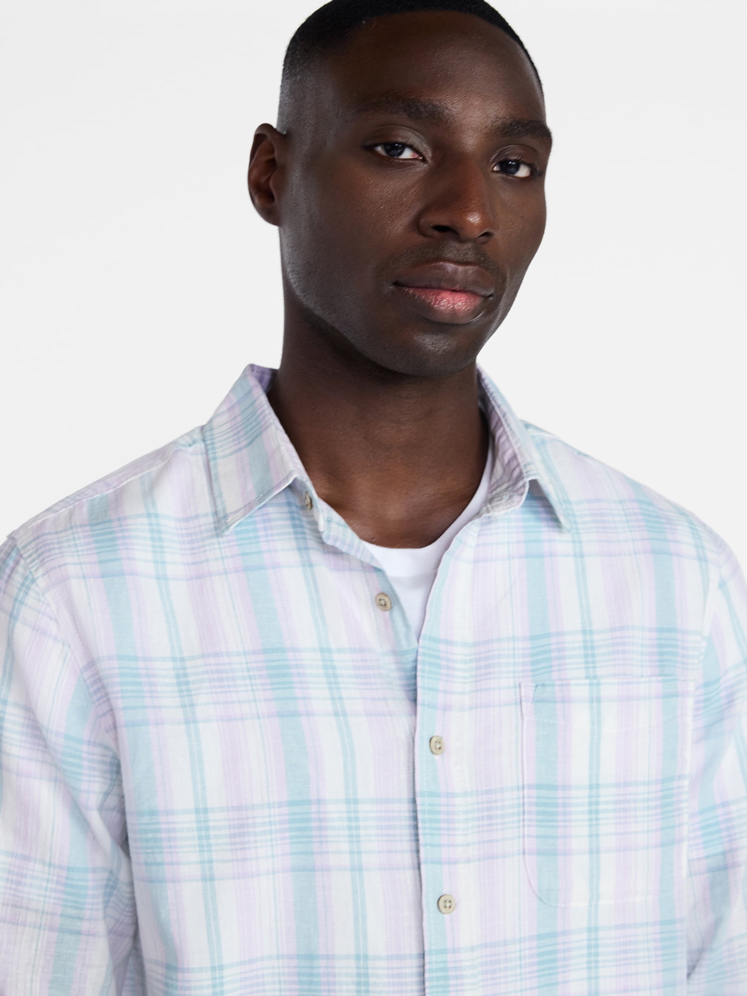 George Men's and Big Men's Linen Blend Button Up Shirt with Long Sleeves, Sizes S-5XL