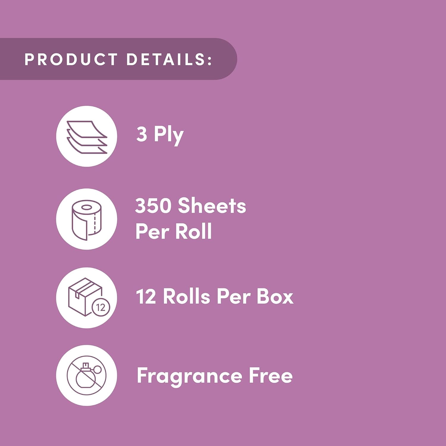 A100% 3-ply Bamboo Toilet Paper, Unscented,350 Sheets per roll, Total 4200 Sheets, Plastic-Free