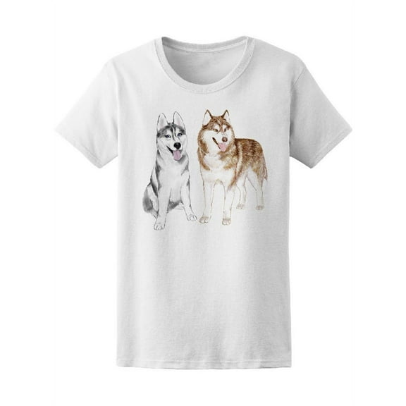Two Adult Siberian Husky Dogs T-Shirt Women -Image by Shutterstock, Female Large