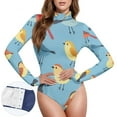 thumbnail image 3 of Birds in Blue Women's Mock Turtle Neck Long Sleeve Tops Bodysuit Jumpsuit One Piece Leotards Shirt, 3 of 8