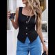 thumbnail image 4 of Camisetas Sin Mangas para Mujer, Corte Entallado, Cuello Cuadrado, Sin Mangas, Dobladillo con Abertura, Camisetas Básicas Informales de Verano. Negro M, 4 of 9