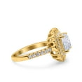 thumbnail image 2 of Yellow Tone, Simulated Cubic Zirconia Size-7 Halo Vintage Style Art Deco Solitaire Accent Cushion Wedding Engagement Ring 925 Sterling Silver, 2 of 7