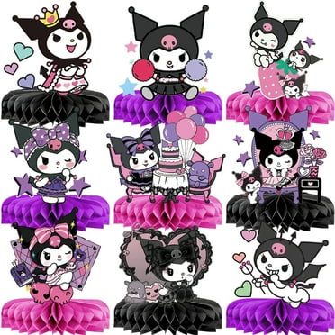 9Pcs Kuromi Theme 3D Double Side Honeycomb Centerpieces Table Toppers,Cartoon Birthday Party Decorations Supplies for kids.