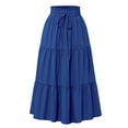 thumbnail image 2 of Pleated Midi Skirts for Women Boho Flowy Ruffle Solid Skirts Holiday Beach Vacation A Line Renaissance Skirts, L, 2 of 9