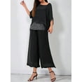 thumbnail image 4 of Women'S 2 Piece Outfits Set Glitter Top Wide Leg Pants Casual Crew Neck Sequin Suit Black L, 4 of 6