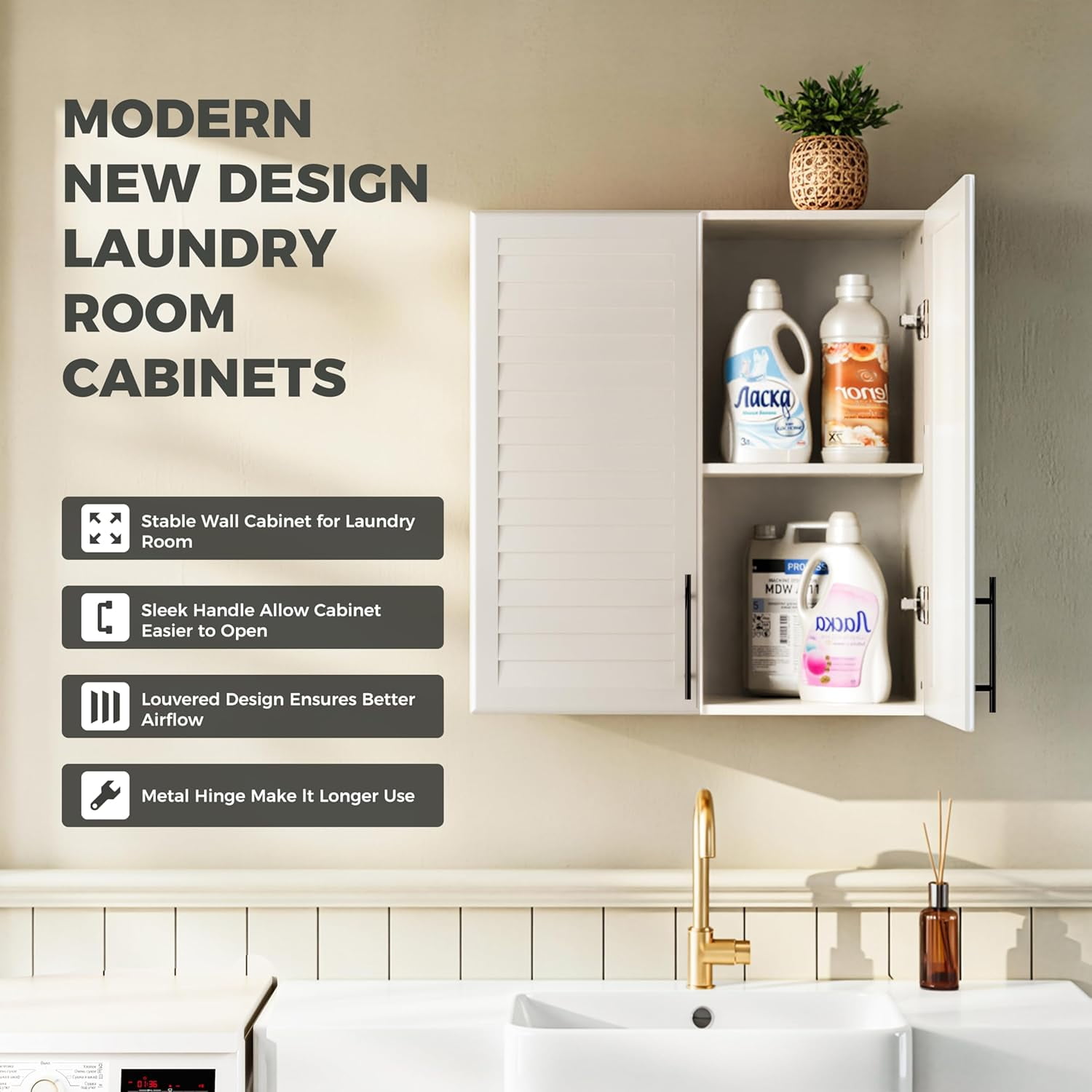 29.5’’ Laundry Room Cabinets Wall Mounted, Hanging Bathroom Wall Cabinet, Kitchen Wall Cabinet with Adjustable Shelf