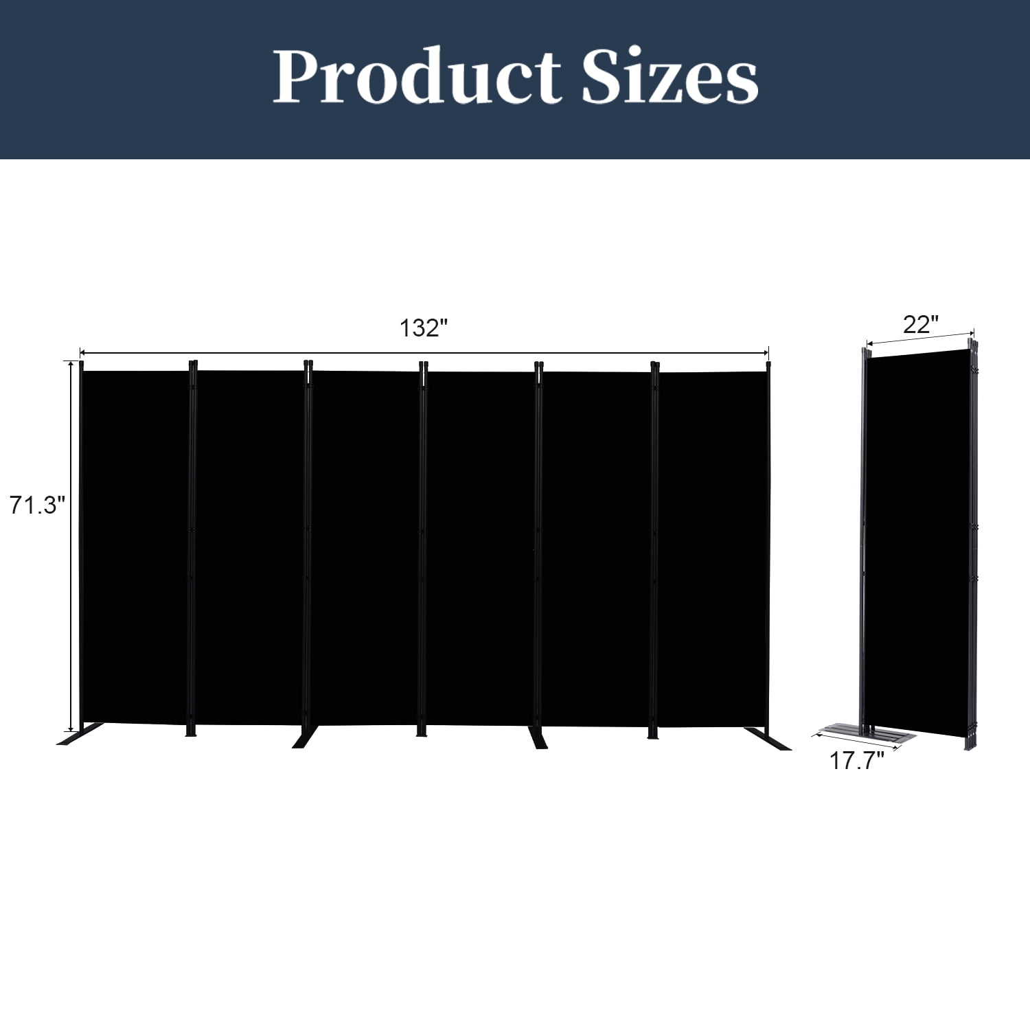 JVVMNJLK 6 Panel Partition Room Dividers 88" Room Divider Wall Screen, Black