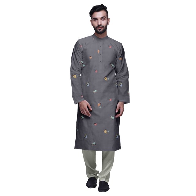 Atasi Kurta Ethnique en Satin Slub avec Churidar pour Hommes, Tenue de Fête Imprimée