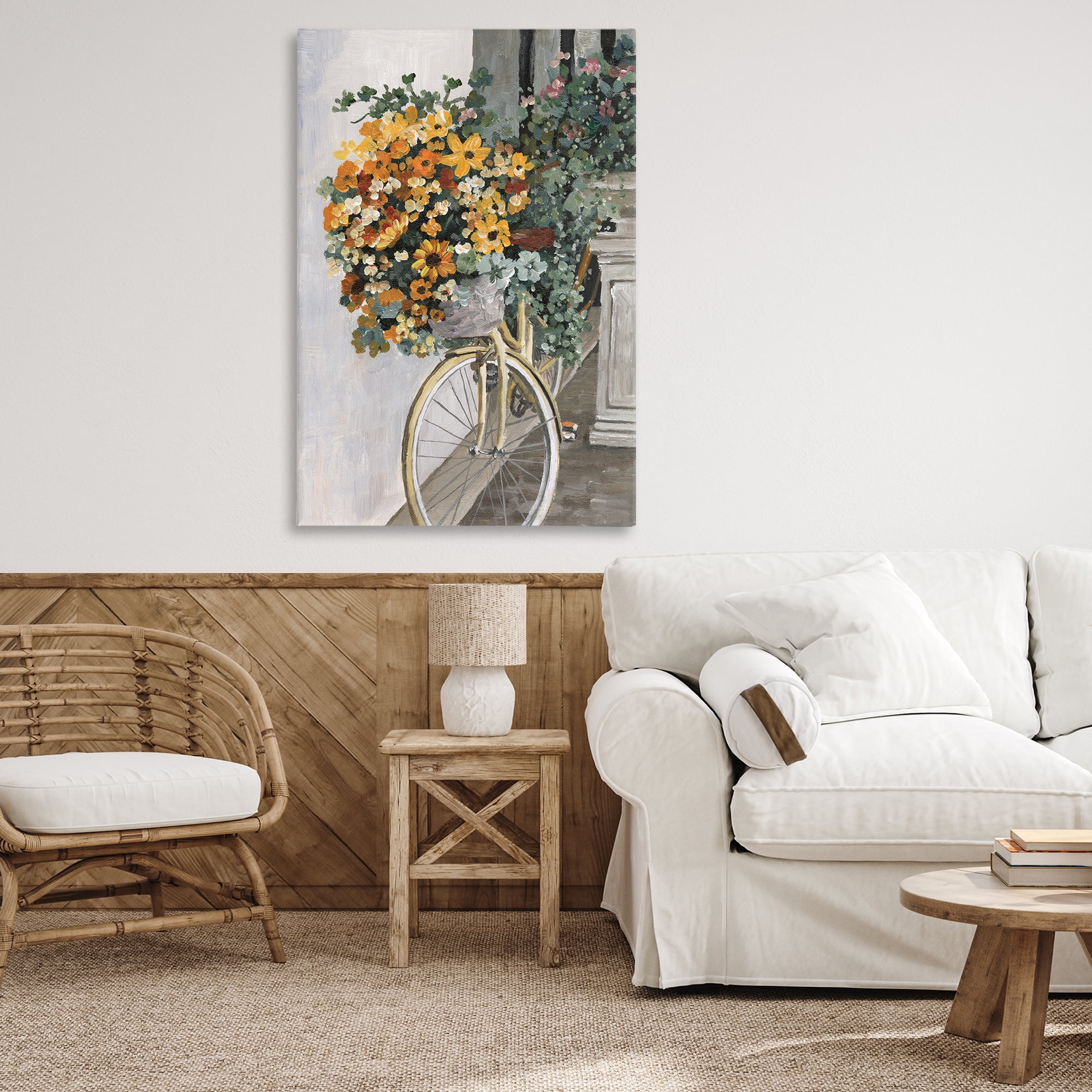 Stupell Industries Bouquet on Bicycle Botanical & Floral Painting Gallery Wrapped Canvas Art Print Wall Art, 30 x 45