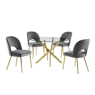 Round 45" x 45" 5pc Clear Glass Dinette Set with Dark Gray Chairs