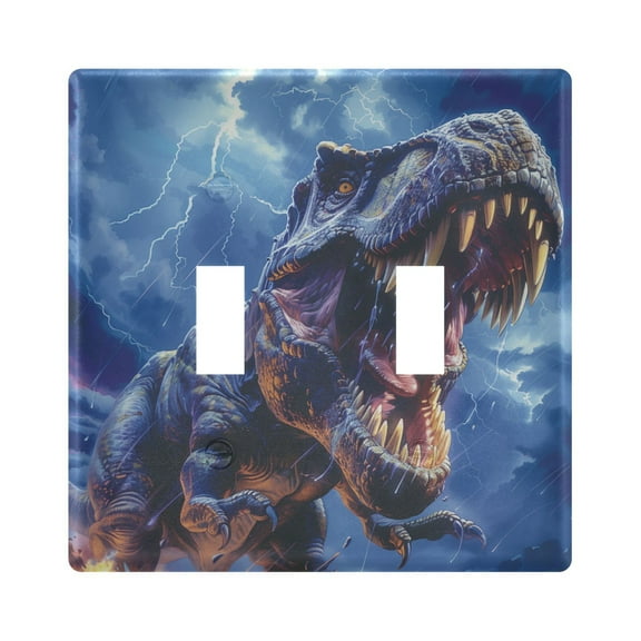 2 Gang Light Switch Cover Plate Fierce Dinosaurs in Thunderstorm Wall Plate Decorate Electrical Outlet Cover Plates 4.56”x4.48”