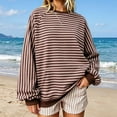 thumbnail image 3 of Resicozy Oversized Sweatshirt for Women Fall Striped Long Sleeve Shirt Crewneck Sweatshirts Y2K Workout Tops Coffee S, 3 of 7
