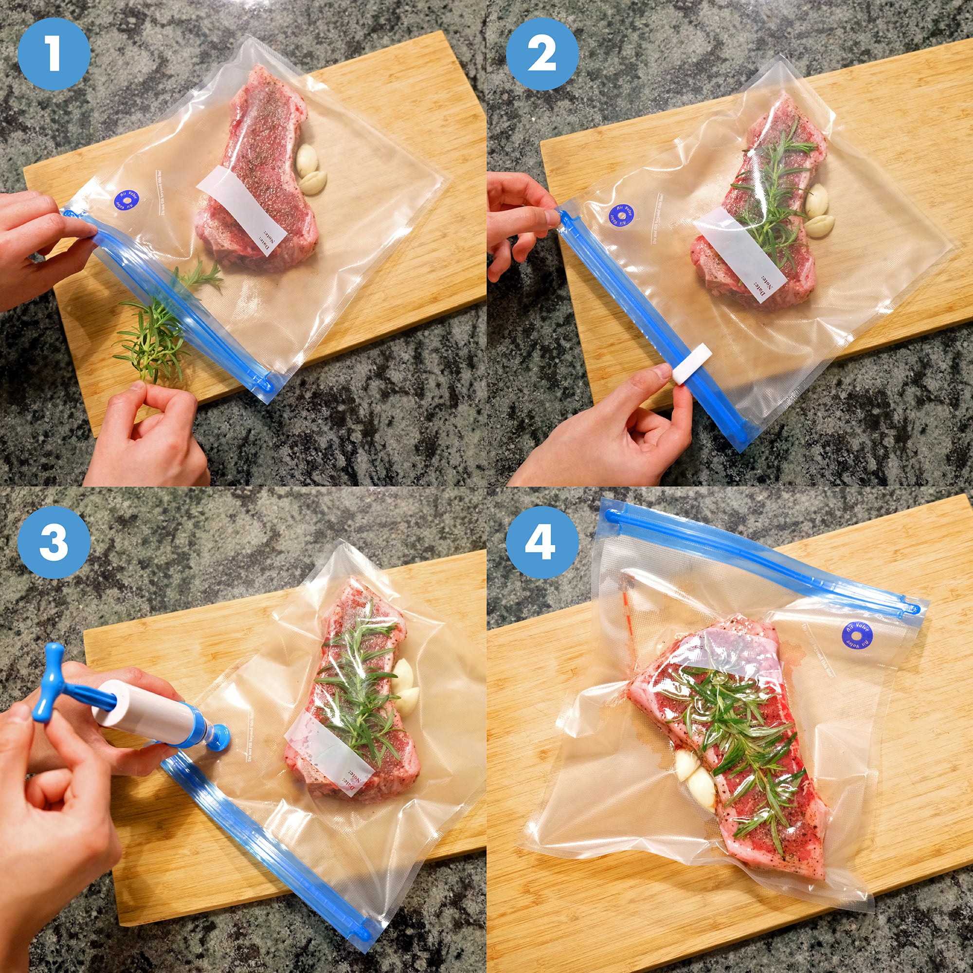 Uarter Sous Vide Bags Kit For Anova and Joule Cookers @ 15 Bags 4 Clips 1  Pump