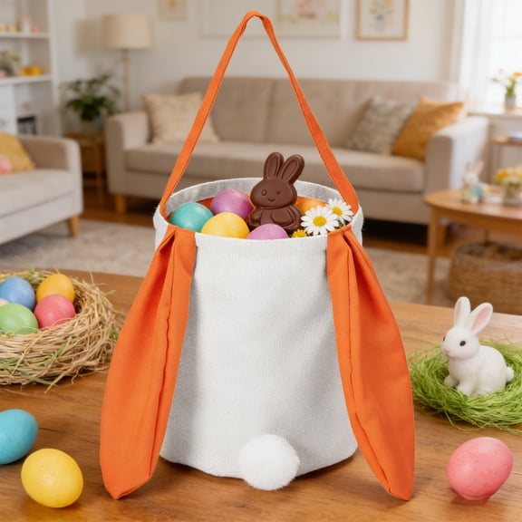 Kbndieu Easter Basket Egg Buckets for Kids, Bunny Tote Bag with Long Rabbit Ears, Egg Hunt Basket for Easter Decorations Candy Gifts Toy Storage