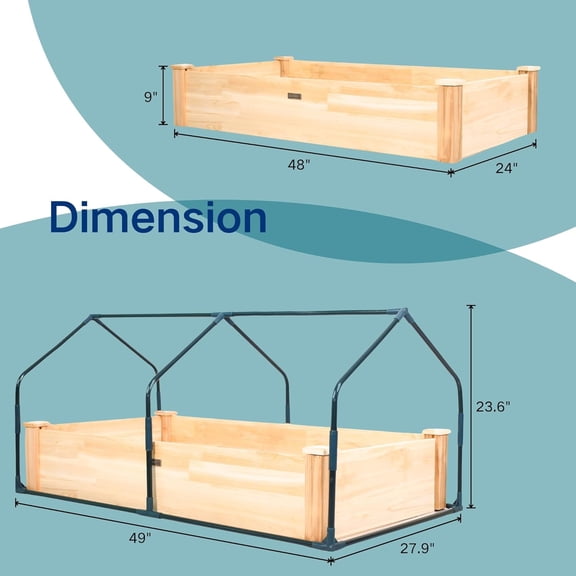 4x2ft Raised Garden Bed with Greenhouse Cover,Wooden Planter Box with Clear PVC Cover & Dual Roll-Up Windows,Outdoor Elevated Garden Box for Vegetables/Herbs/Flowers,,Balcony,Backyard