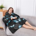 thumbnail image 5 of Oversized Wearable Blanket Hoodie,Black Blue Butterfly Dandelion Pattern Sherpa Blanket Hoodie with Super Pockets,Super Warm Fuzzy Pullover for Women & Men, 5 of 6