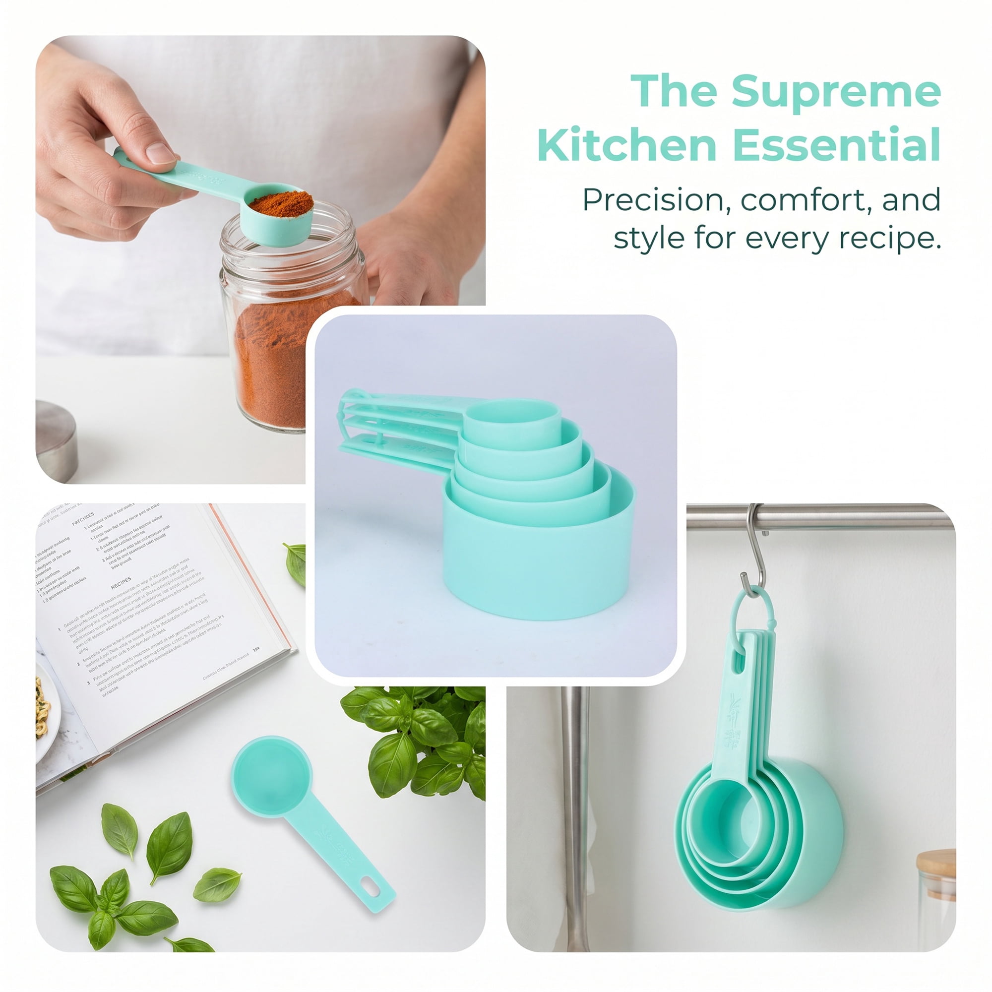 Unique Bargains Plastic Measuring Spoons Set for Cooking and Baking Green 5Pcs