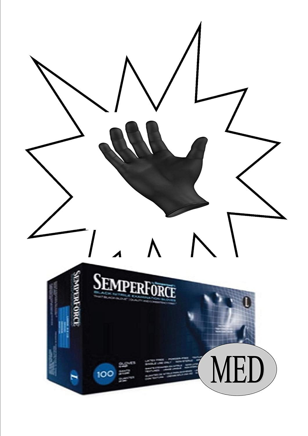 Semperforce Black Nitrile Exam Gloves Size Medium (100 per box) By