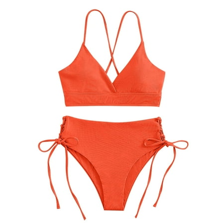BSDJILFG 50% Clearance Off Women s Cutout Underboob High Waisted Bikini Cheeky High Cut Thong Two Piece Swimsuit