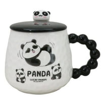 Ceramic Cute Lucky Panda Bear Cartoon With Lid And Panda Head Spoon Mug Cup