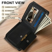 Cshidworld Mens Genuine Leather Zipper Wallet, RFID Shielded, Large Capacity, Vintage Wallet with Snap Coin Pocket, 3 ID Windows, 7 Card Slots & Cash Pocket, Black
