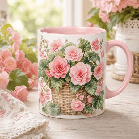 Coffee Mug Begonia Basket Floral Ceramic for Morning Coffee Garden Gift