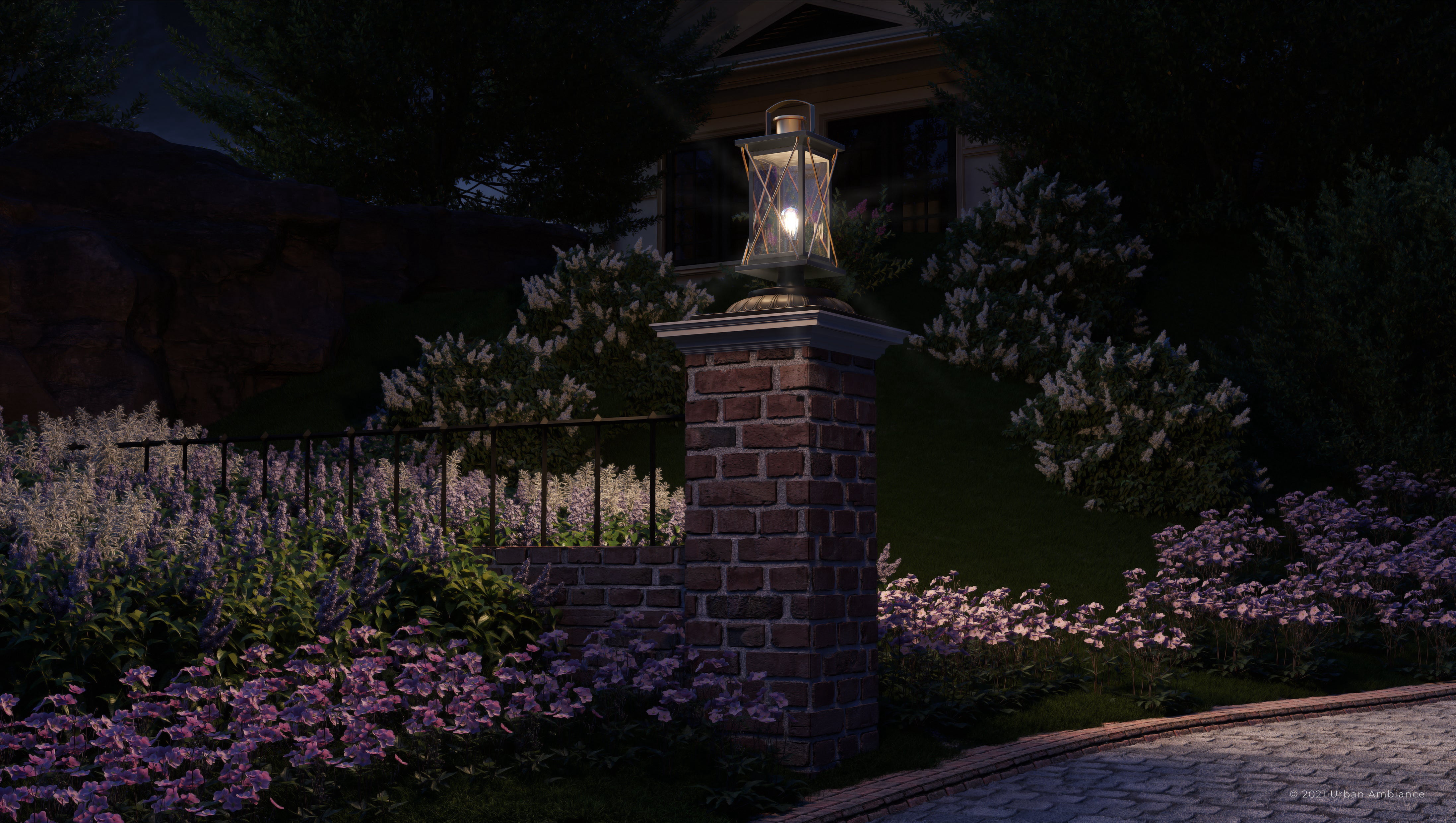 Luxury Colonial Outdoor Post Light, 20''H x 9''W, with Tudor Style Elements, French Country Design, Olde Bronze Finish and Shatterproof Glass, UHP1230