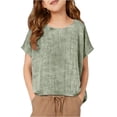 thumbnail image 4 of YOUYEDIAN Cotton Linen Tops for Girls Oversized Summer Boho Short Sleeve T Shirts Teen Kids Plain Loose Lightweight Beach Blouse (Light Green, 11-12 Years), 4 of 5
