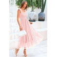thumbnail image 6 of PRETTYGARDEN Women's Midi Tulle Dress Sleeveless Smocked Square Neck Ruffle Flowy Party Wedding Guest Sundress, 6 of 8
