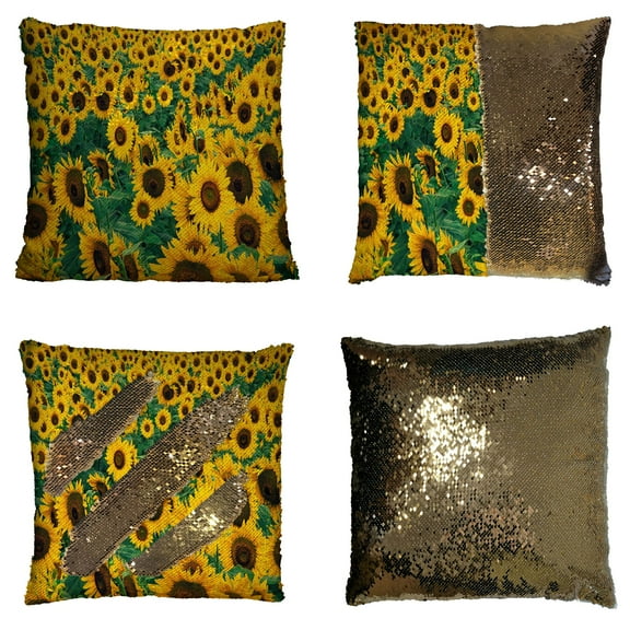 ZKGK Sunflower Lanscape Field Reversible Mermaid Sequin Pillow Case 16x16 inches