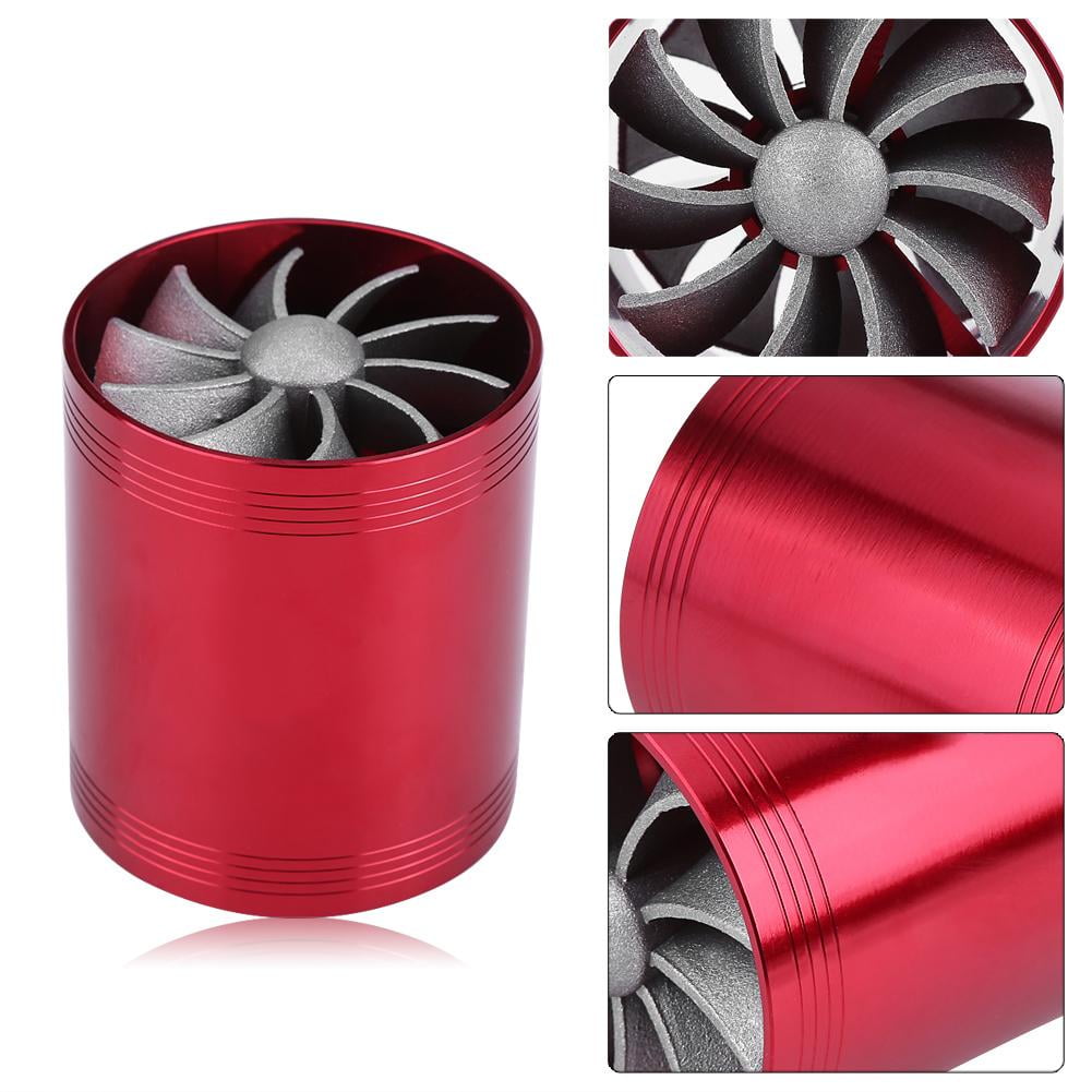 Car Super Charger Turbine Turbo Air Filter Intake Dual Fan Fuel Gas Saver Red