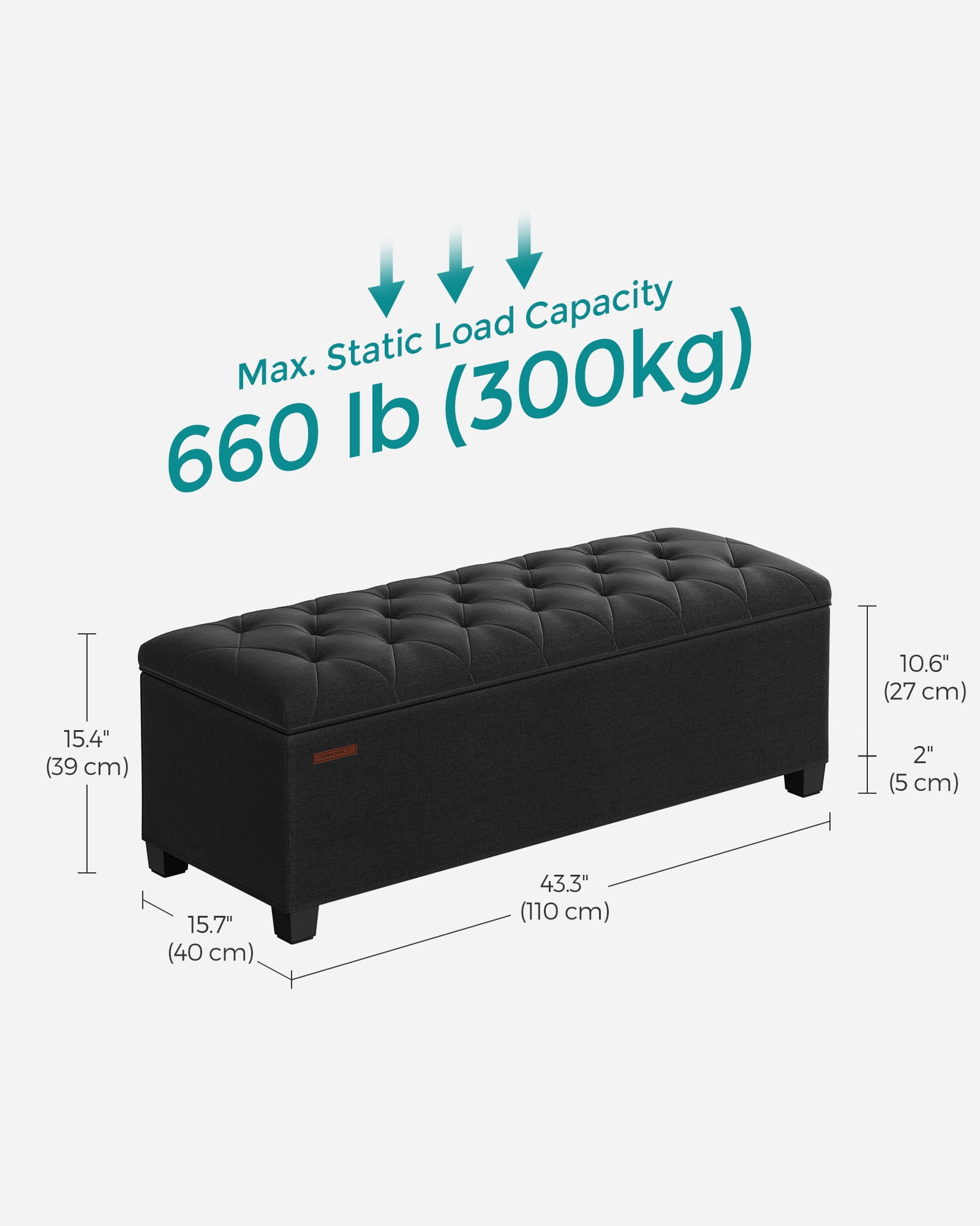 SONGMICS 43.3" Storage Ottoman Bench, Foot Rest with Legs, Ottoman with Storage, Rectangle End of Bed Bench, Storage Chest, Load up to 660 lb, Study