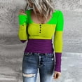 thumbnail image 2 of Yuyuzo Womens Ribbed Knit Tops Scoop Neck Long Sleeve Going out Tops Color Block Tight Shirts, 2 of 6