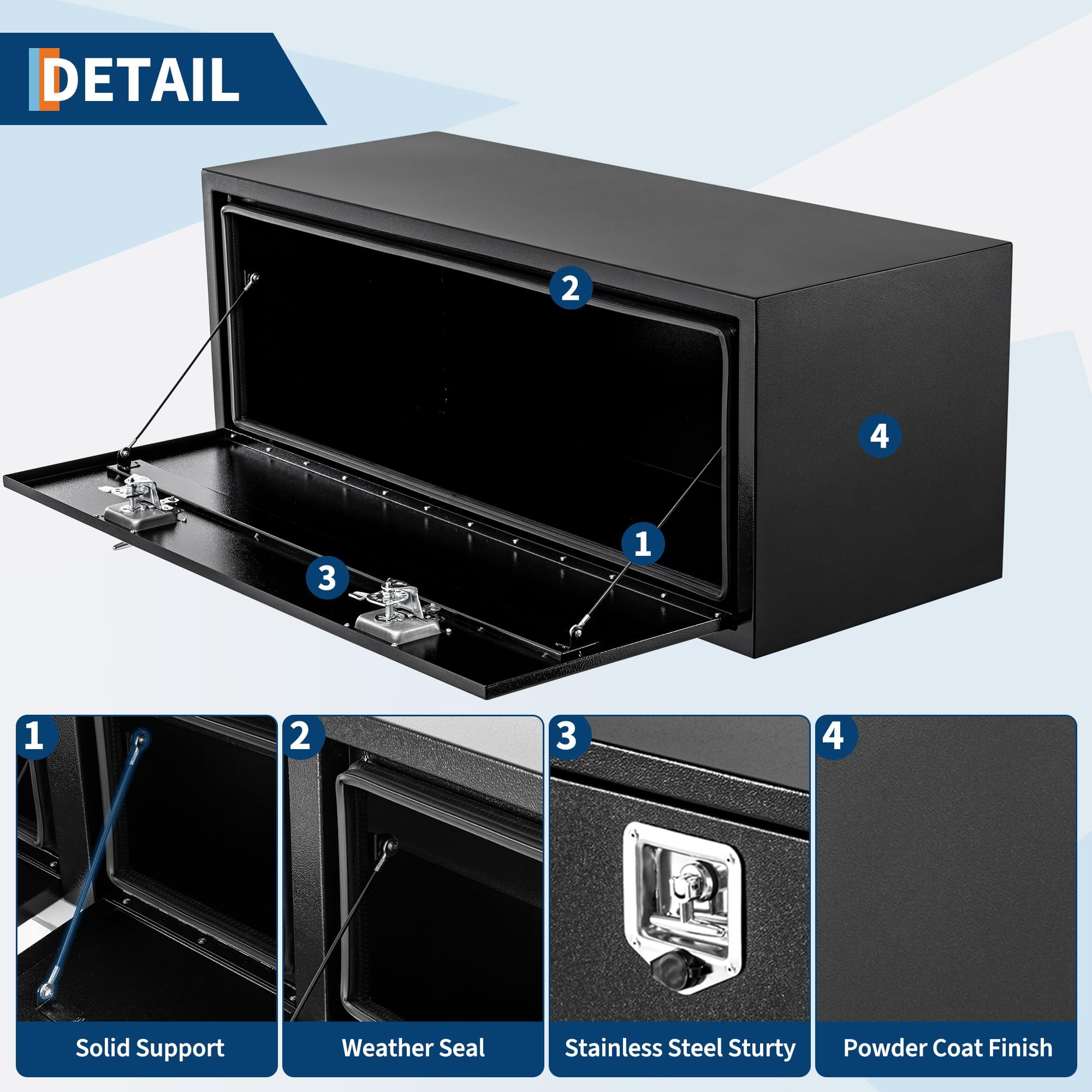 30 in Truck Tool Box Black Steel Storage Tool Box, 30 in x 18 in x 18 in, Tool Chest Organizer w/Lock and Keys For Pickup, Truck Bed, RV, Trailer