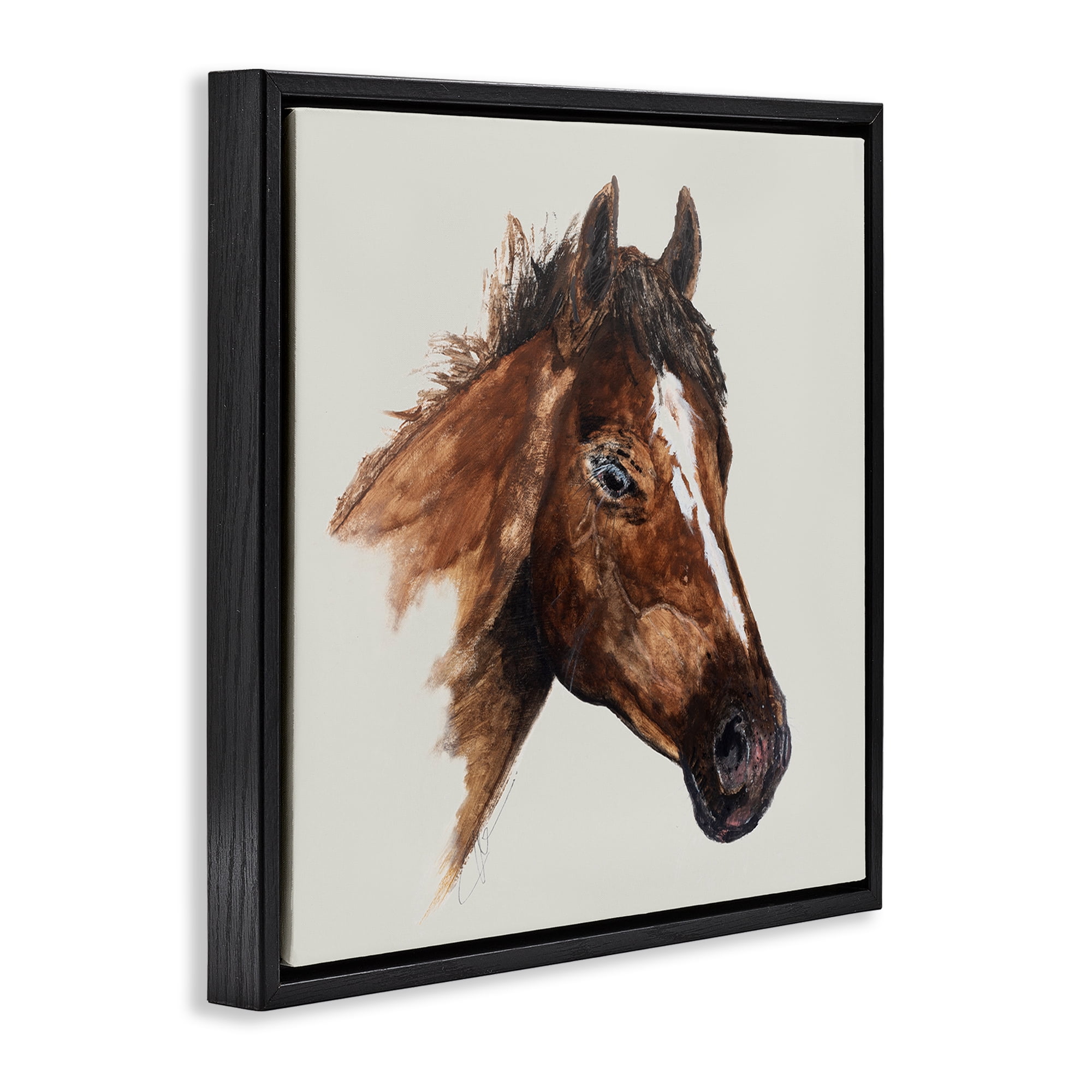 Stupell Industries Detailed Brown Horse Animals Painting Black Floater Framed Canvas Art Print Wall Art, 25 x 25