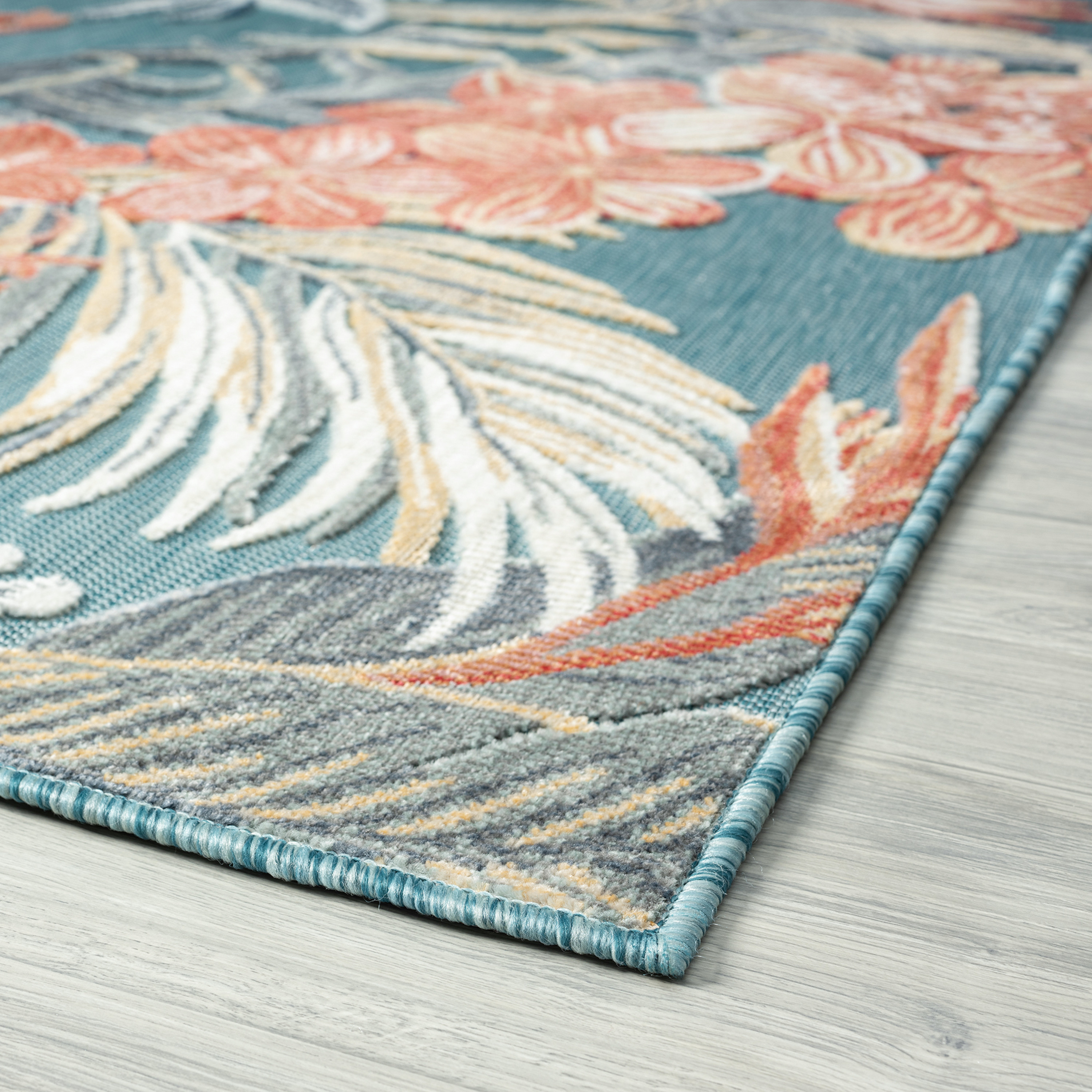 2x3 Water Resistant, Small Indoor Outdoor Rugs for Patios, Front Door Entry, Entryway, Deck, Porch, Balcony | Outside Area Rug for Patio | Aqua, Floral | Size: 1'11'' x 3'
