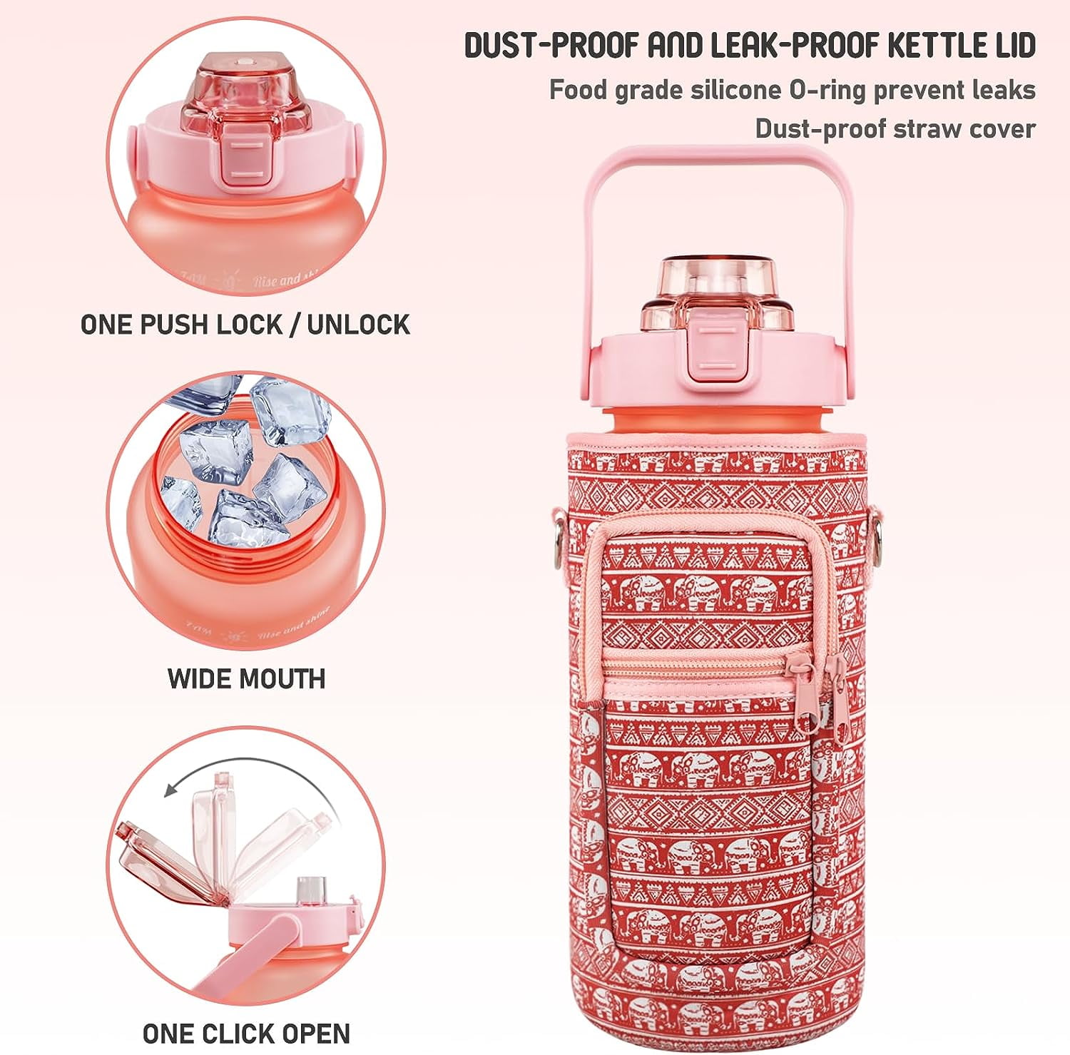 Half Gallon Water Bottle with Sleeve BPA Free 64 oz Water Jug with Straw and Time Marker, Motivational Gym Workout Pregnancy Water Bottles Gifts for Women