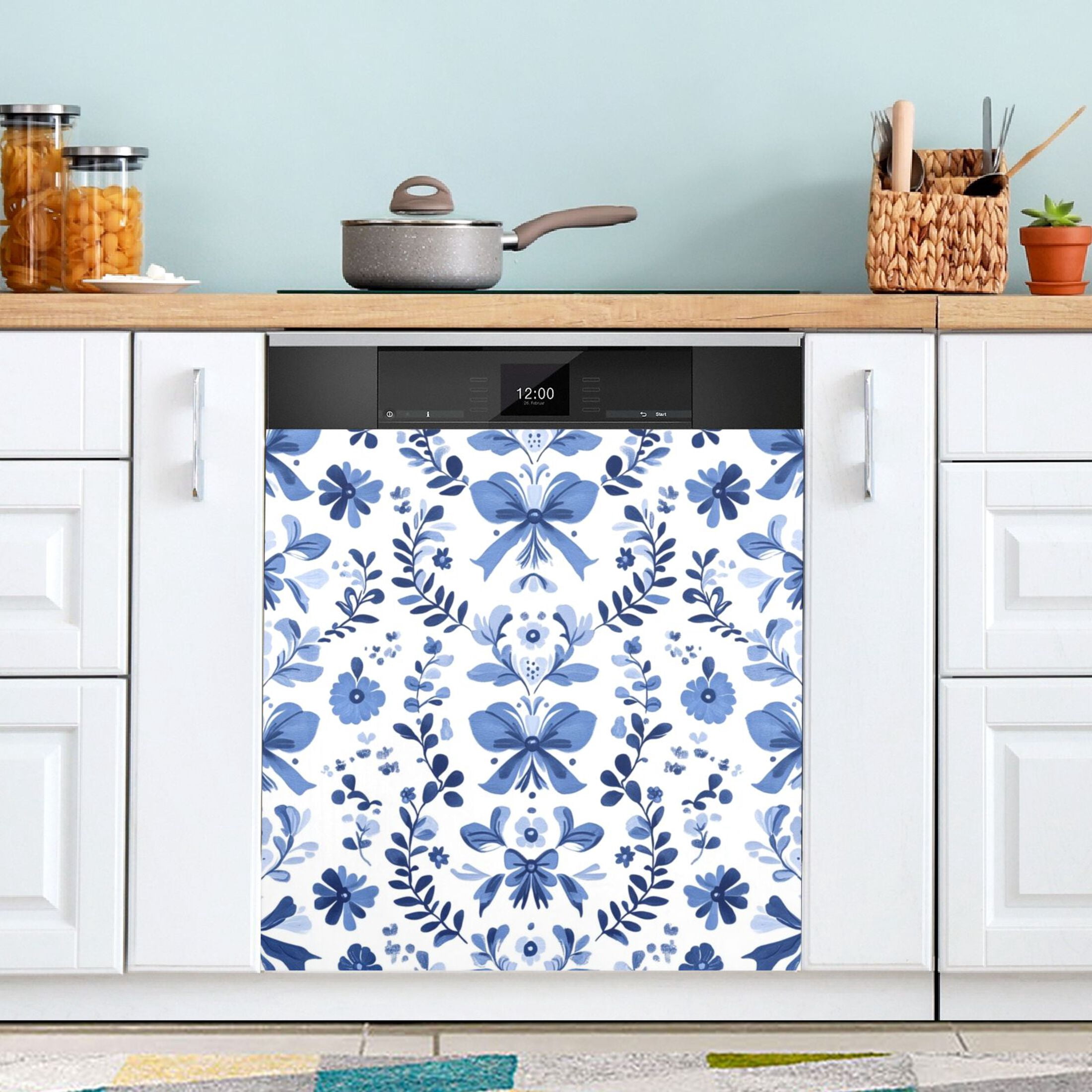 Dishwasher Magnetic Sticker 23x26 Inch Refrigerator Magnetic Sticker Washing Machine Magnetic Sticker Kitchen Panel Magnetic Sticker Home Decor Blue Bow