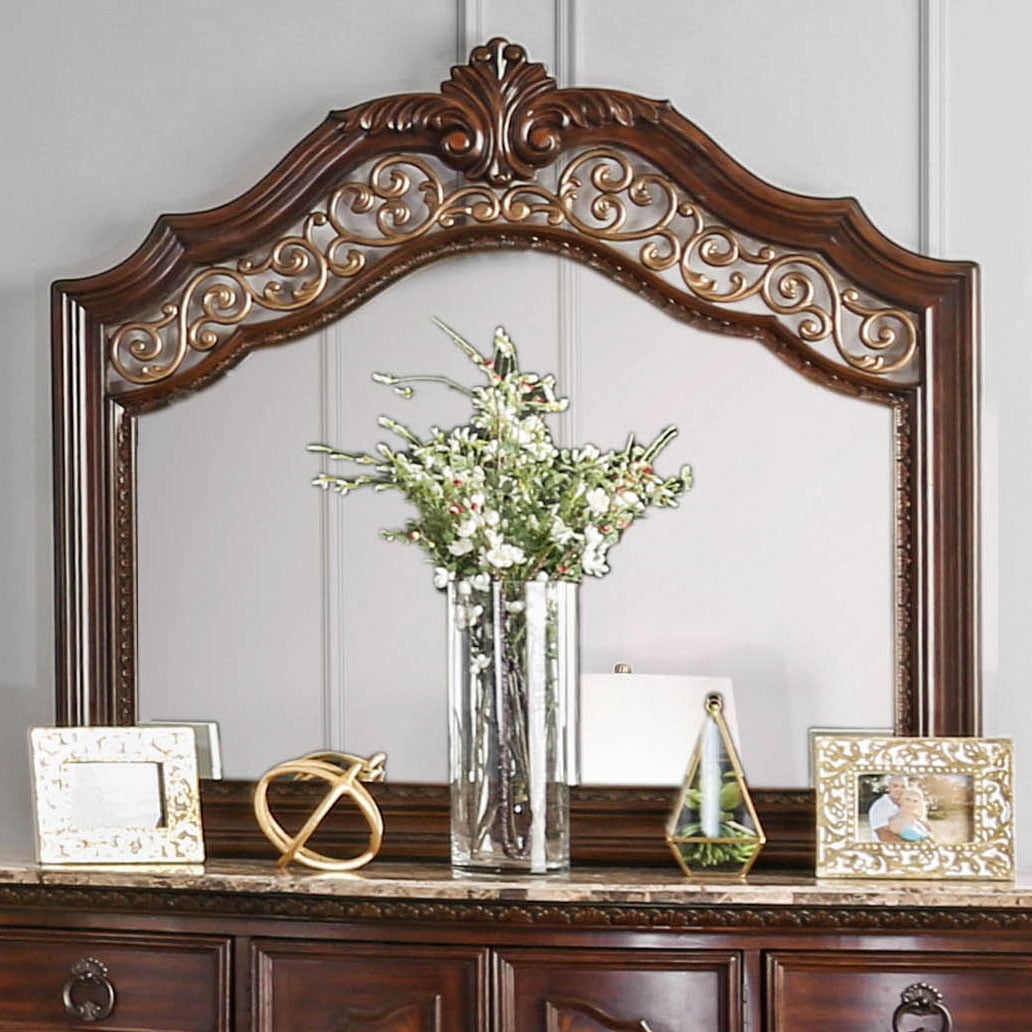 Furniture of America Davidson 2-Piece Dresser and Mirror Set, Brown Cherry