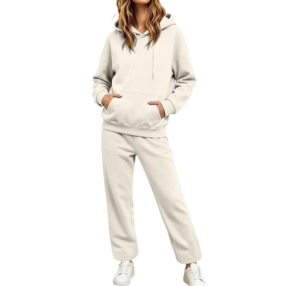 Bexdxz Workout Sets For Women 2026 Hoodies and Wide Leg Sweatpant Fall 2 Piece Outfits Sweatsuit for Casual Everyday Wear Beige S